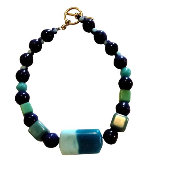 Beaded Bracelet Blue Green Handmade - Picture 3 of 4